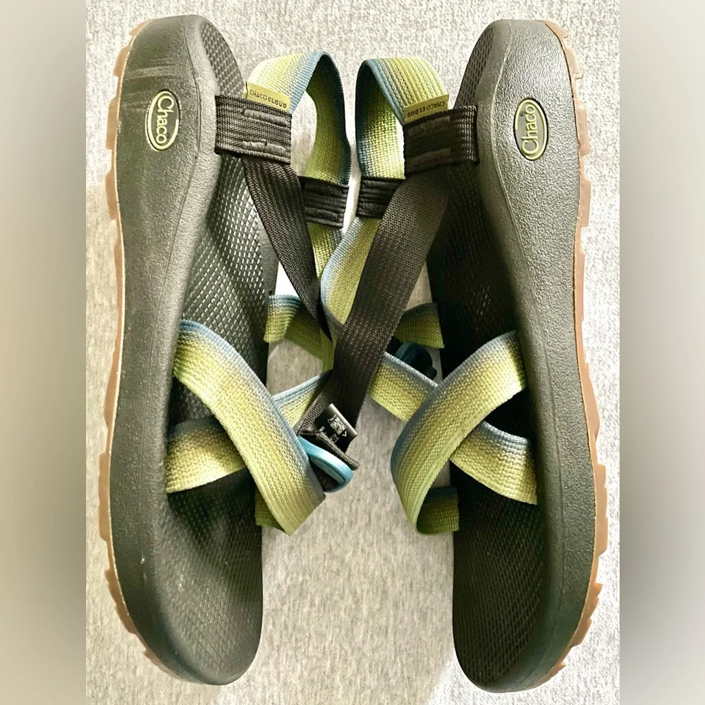 Chaco Men’s Size 13 Green Striped Strappy Sandals Adjustable Strap Outdoor